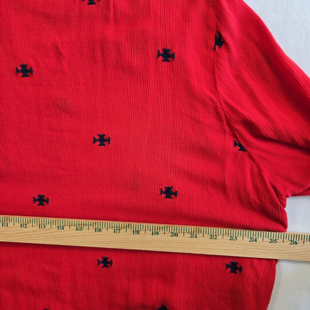 Catherines Womens 2X Red Embroidered Long Bell Sleeve Keyhole Rayon Tunic Top - Picture 5 of 6